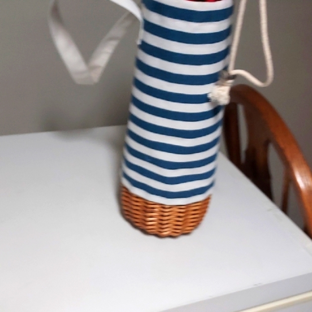 Striped Blue and White Insulated Wine Tote